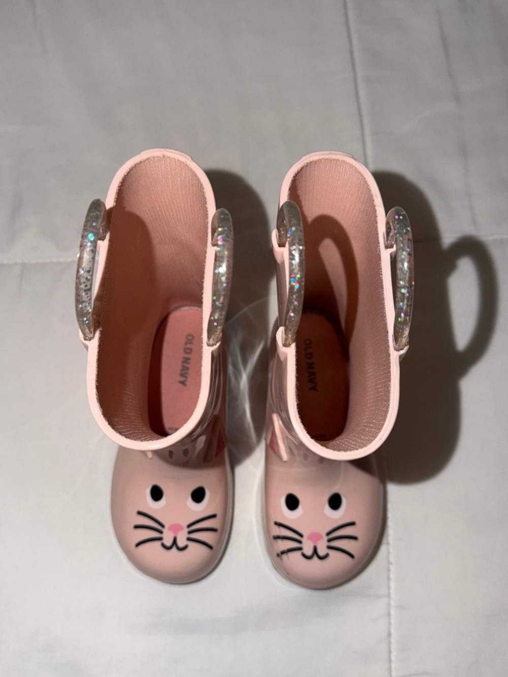 Old Navy Pink Bunny Kids' Rain Boots with Glitter Handles